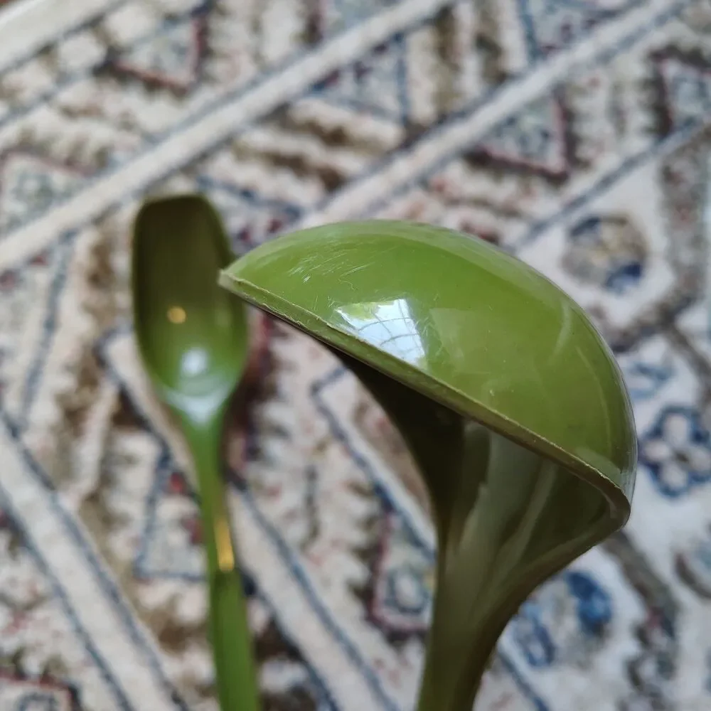 Vintage Set Foley Soup Ladle And Non Slotted Serving Spoon Avocado Green